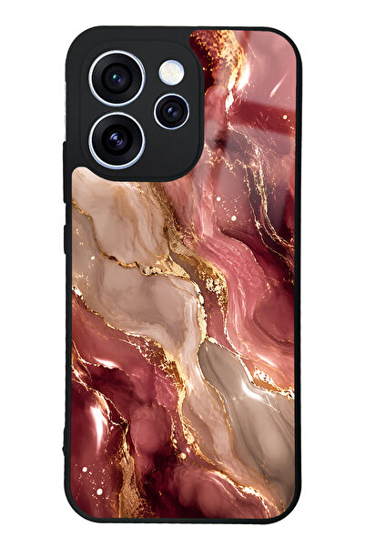 Spoyi Oppo Reno 15 Pro Burgundy Gold Marble Tasarımlı Glossy Telefon Kılıfı