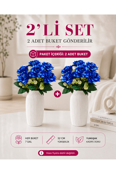 MD Aspiz Flowers 2 Bunches of Artificial Flowers 7-Piece Luxury Blue Velvet R...