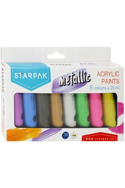 Starpak Set de 8 vopsele scolare acrilice, Starpak, 25 ml, Multicolor