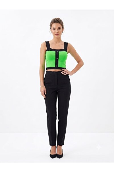 onno style women Strapless Sleeveless Button Detail Tricot Women's Bluz