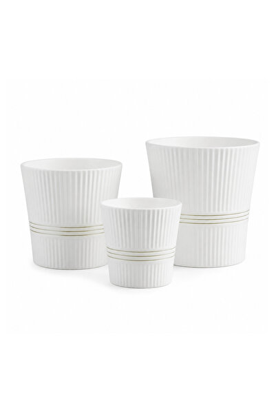 Lacoz 3-Piece Ceramic Plant Pot Set with Ribbed Design Decorative Indoor & Ou...