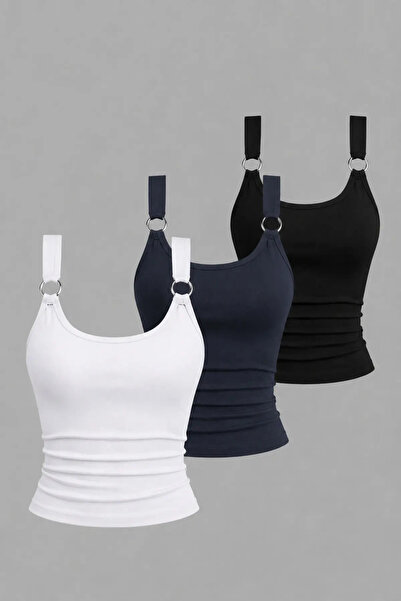 Machetta Women's Ring Detailed 3-Piece Lycra Basic Blouse