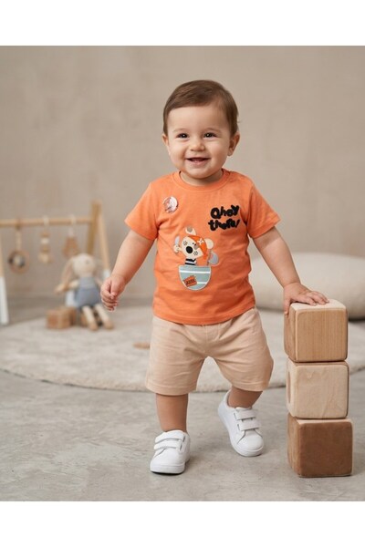 VOY KİDS Baby Boy Summer Embroidered Shorts T-Shirt 2-Piece Set for 6-9-12-18...