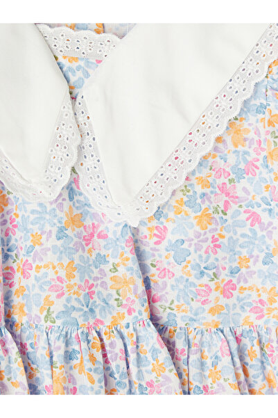 LC Waikiki Ecru Baby Collar Patterned Girl's Dress