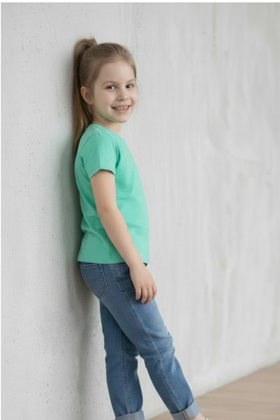 KİAGU Mint Short Sleeve Basic T-Shirt - Non-Sweating Flexible Fabric Cotton Seasonal Mint Short Sleeve Girls' Tshirt