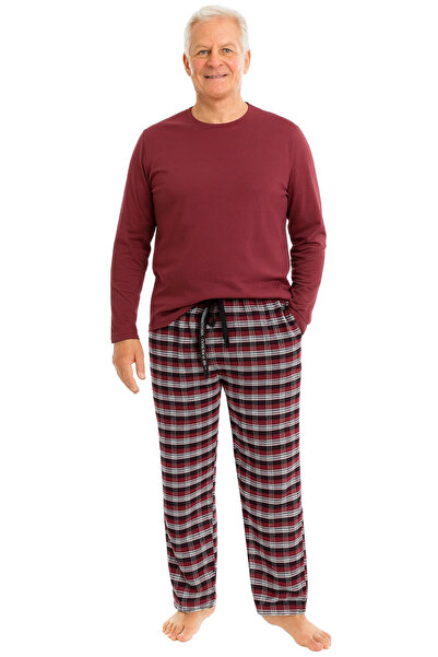 ALFA AKSESUAR 03 Pijalüx Men's Checkered Poplin Pocket Bottom Pajamas
