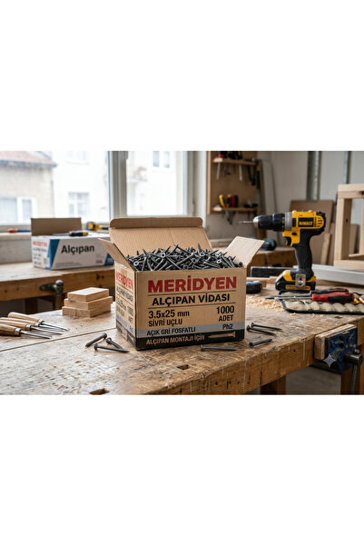 Meridyen Alçıpan Vidası 1000 Adet 3.5x25 Sivri Uçlu