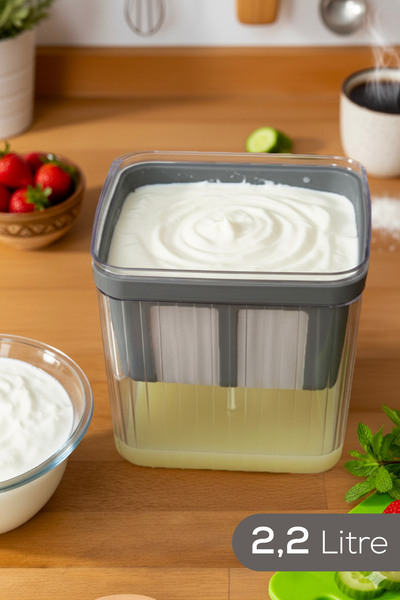 Empressco Yoğurt Süzme Filtreli Saklama Kabı 2,2 Litre, Sağlıklı ve Pratik Ku...