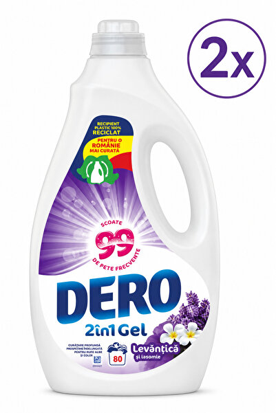 Dero Set 2 x Detergent Lichid 2 in 1 Lavanda Iasomie 40 de spalari 2 x 2L