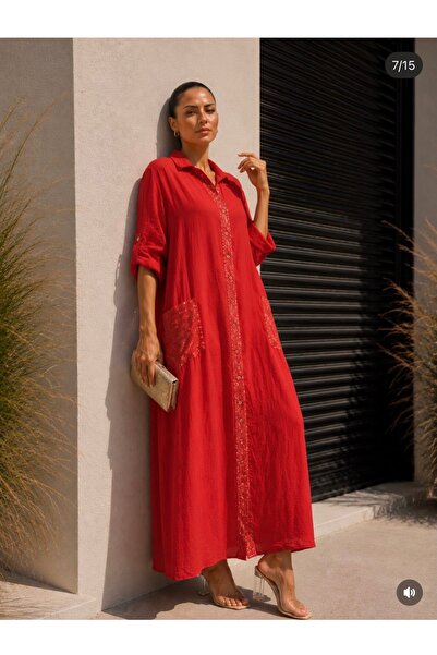 yusracollectionn Italian Linen Long Shirt Dress with Pockets Oversize Relaxed...