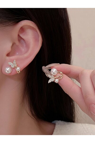 ATALYA ACCESSORY Butterfly Model Gold Color Zircon Stone Steel Women's Earrings