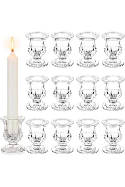 Home Zone 12 Pcs 2.5 Inch Clear Glass Taper Candle Holders, Tall Candle Stick...