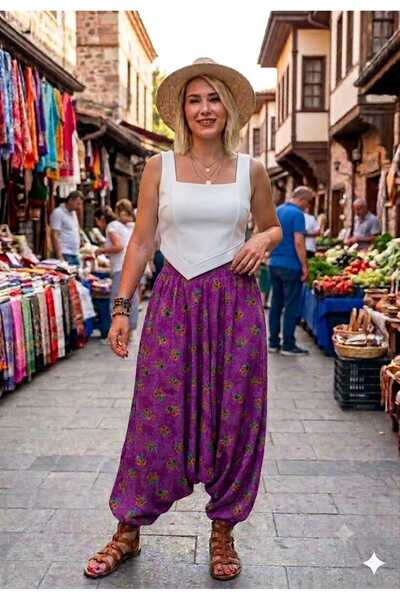 MAKSEN TEKSTİL Double Pocketed Flower-Patterned Belmando Viscose Authentic Sh...