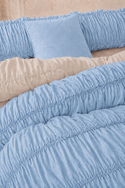 Ricco Lifes Drawstring Single Blue-Cream Cotton Duvet Cover Set