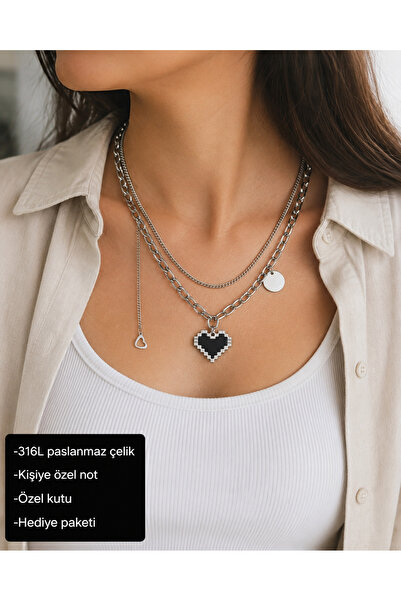 HER ŞEY NOTA www.herseynota.com Pixel Heart Figured Layered 316L Stainless St...