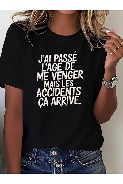 En22 تي شيرت نسائي بطباعة "Too Old Revenge But Accidents Happen" - بلوزة بأكم...