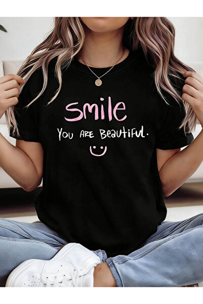 12 HERTZ تي شيرت مطبوع عليه Smile You Are Beautiful، قميص كاجوال بأكمام قصيرة...