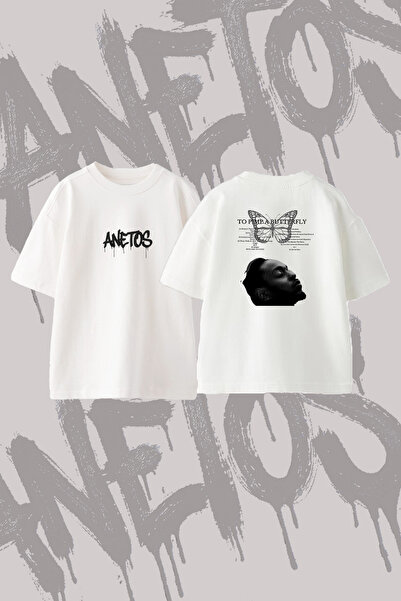 Anetos To  a Butterfly Design Back Printed Cotton White Oversize T-Shirt