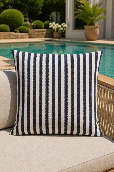 MODA CERO Navy Blue Striped Herringbone Throw Pillow Cover 45X45Cm