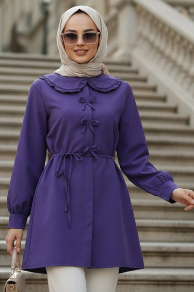 N.S NEVA STYLE Tunica Hijab Mov cu guler pentru bebelusi 20274MOR