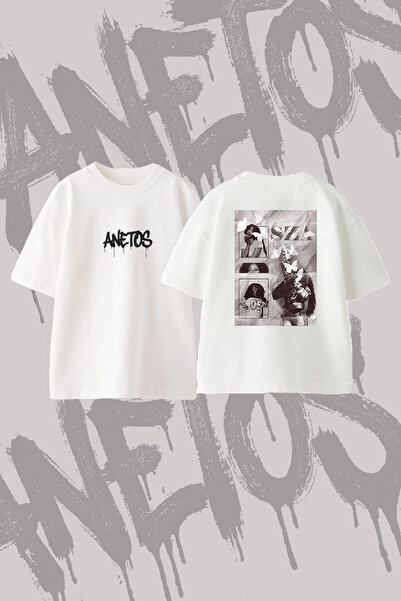 Anetos Sza Poster_1 Design Back Printed Cotton White Oversize T-Shirt