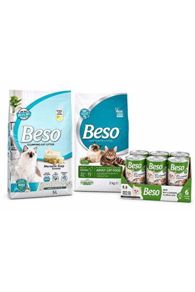 Beso Complete Cat Care Bundle Adult Chicken Dry Cat Food 2kg + Chicken Pate W...