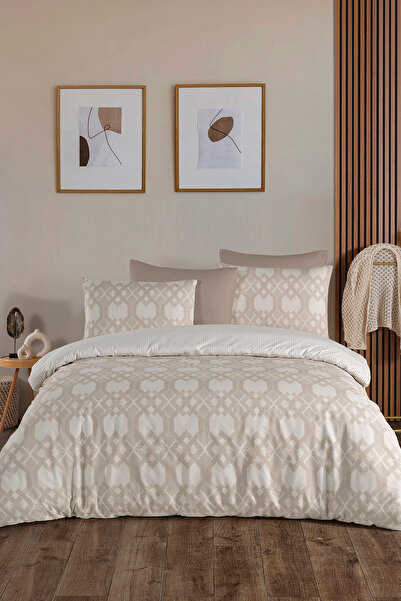 Karden Flower Dream Cotton Nexus Beige 100% Cotton Poplin Double Duvet Cover Set