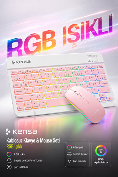Kensa Tablet ve Bilgisayar İçin RGB Led Işıklı Taşınabilir Kablosuz Bluetooth...
