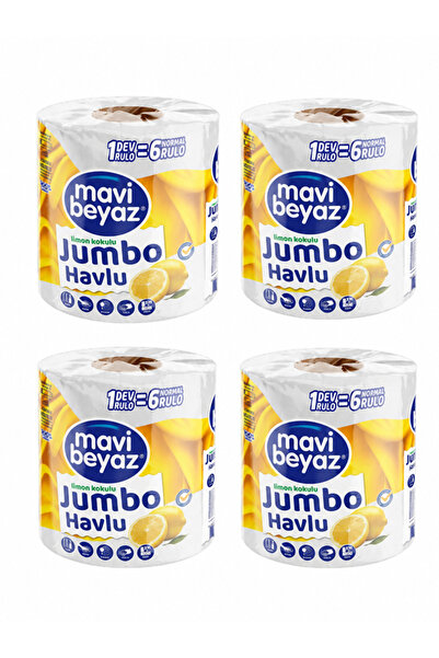 Mavi beyaz Dev Havlu Limon Kokulu - 1 Rulo (6 Standart Ruloya Eşdeğer) - Ekst...