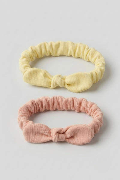 lilico Set of 2 Flexible Ribbed Baby Headbands - Bowknot Drawstring Cotton Ba...