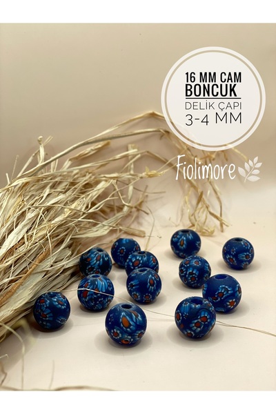 Fiolimore 16 mm Desenli Moreno Cam Boncuk (1 Adet) Delik Çapı 3-4 mm Makrome ...