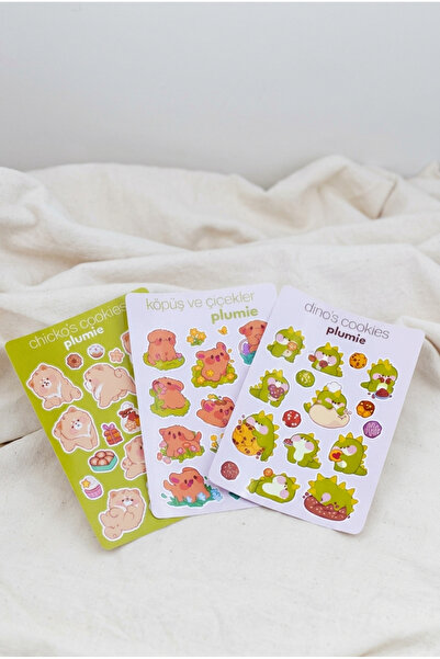 Plumie 3’lü Sevimli Hayvan Sticker Sheet Seti – Bullet Journal, Planner ve Sc...