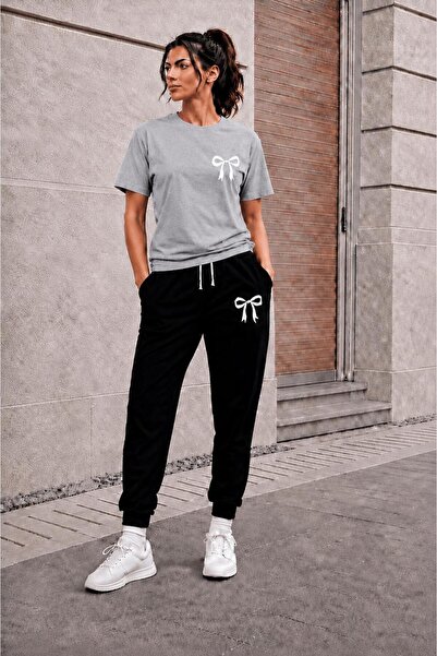 zeag Women's Mini Ribbon Printed Tracksuit T-Shirt Set