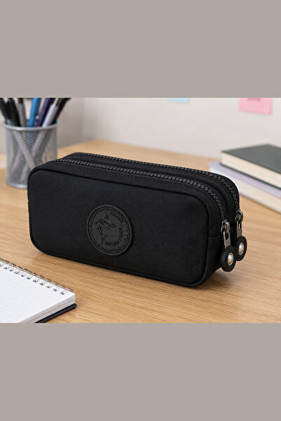 NEMO BAGS حامل أقلام أسود للجنسين، علبة أقلام بقسمين، 20x10x5 سم