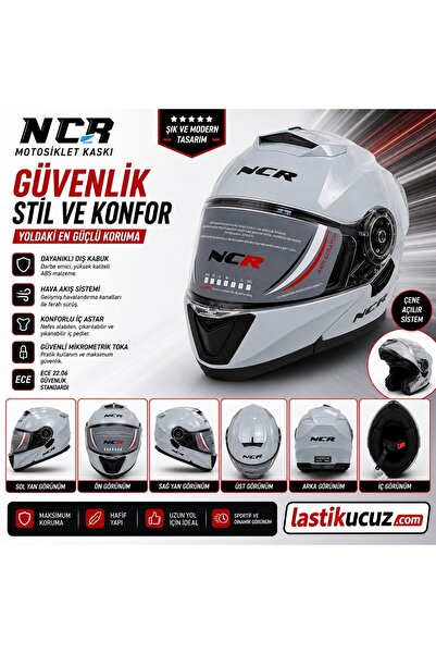 NCR -160E ÇENE AÇILIR GÖZLÜKLÜ E-CE BELGELİ KASK COOL GRİ