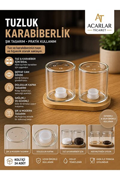 Acarlar Ticaret Ahşap Detaylı 2'li Tuzluk Karabiberlik Baharatlık Tuzluk 2li ...