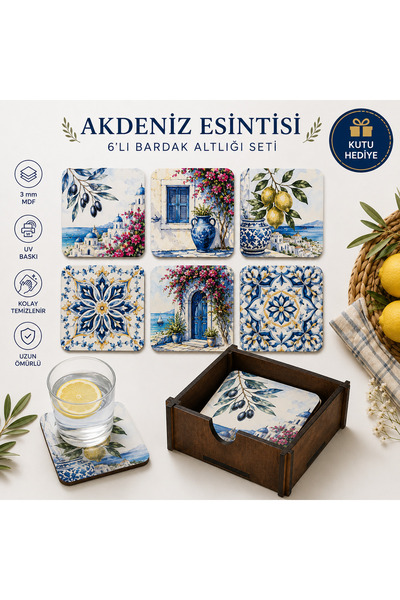 kids town WoodTown Akdeniz Esintisi 6'lı MDF Bardak Altlığı Seti – Santorini ...