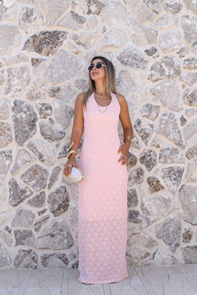 bytugcekaya Powder Lace Halter Neck Dress