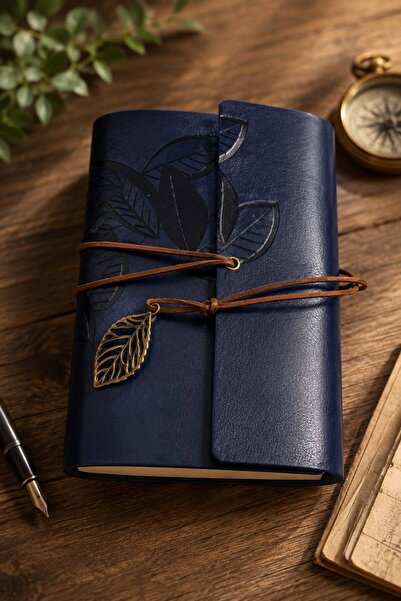 HAZARPAZAR Pusula - Yaprak Desenli Özel Deri Defter Ajanda