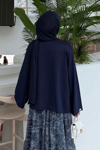 lamelif Kol Armalı Sweatshirt Lacivert