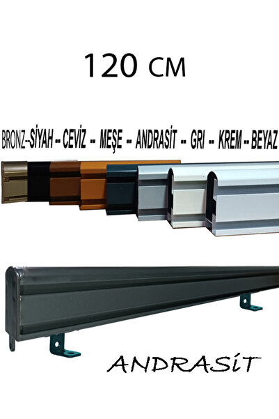 PERDE Mix 120 cm Antrasit Metal Ayak 3 cm Dekoratif Perde Ray Kornişi Alüminy...