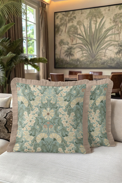 Evimde Bambaşka Vintage Floral Art Μαξιλαροθήκη με Κρόσσια - Παστέλ Βοτανική ...