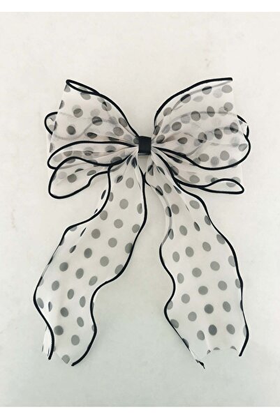 Halley Concept Vintage White Polka Dot Organza Bow Automatic Buckle 17X23 cm