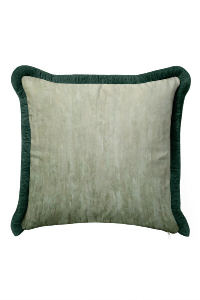 Evimde Bambaşka Velvet Green Luxury Fringed Pillowcase - Elegant Bohemian Kha...