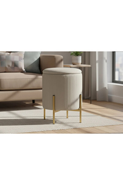 Target Home Σκαμπό σταθερό Rigato κρεμ ύφασμα με αποθηκευτικό χώρο χρυσά μετα...