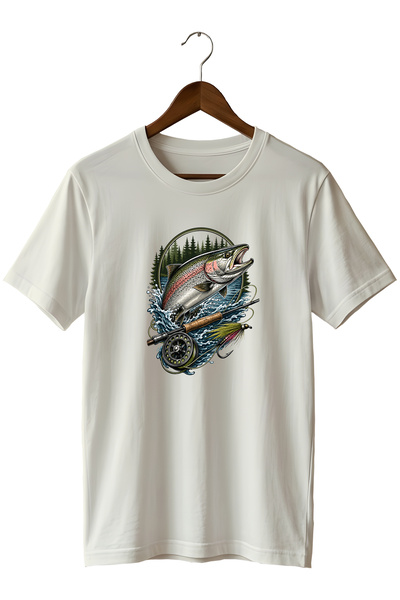 remonz Unisex Salmon Fish Print T-Shirt – Fly Fishing and Outdoor Themed Crew...