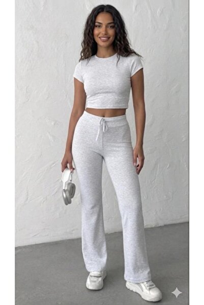 meymers Women's Maya Ribbed Fabric Crop T-Shirt High Waist Wide Leg Two-Piece...