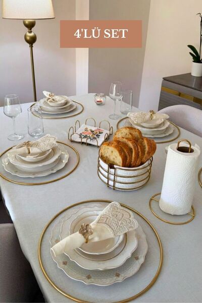 Edora Home 4’lü Set Parlak Altın 6'lı Supla Kare Peçetelik Dik Kağıt Havluluk...