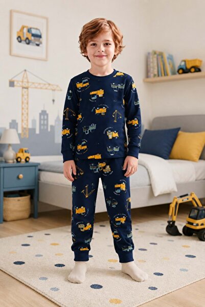 Mnk Baby&Kids Boy's Printed Combed Cotton Pajama Set M00844 Dark Blue