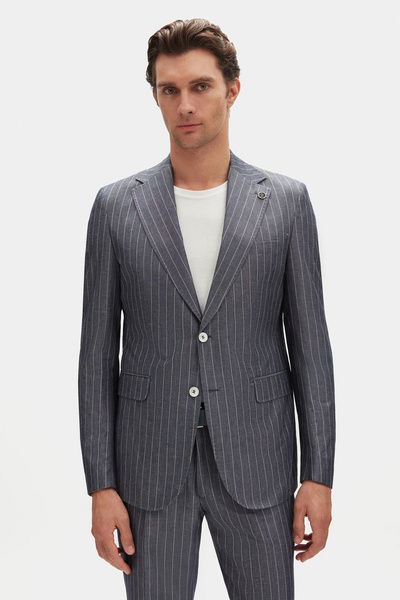Damat Regular Fit İndigo Keten Karışımlı Takim Elbise